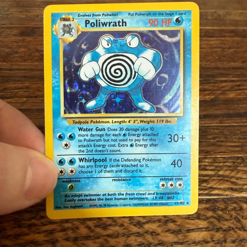 Holo Pokemon Poliwrath Trading Card Yellow Blue